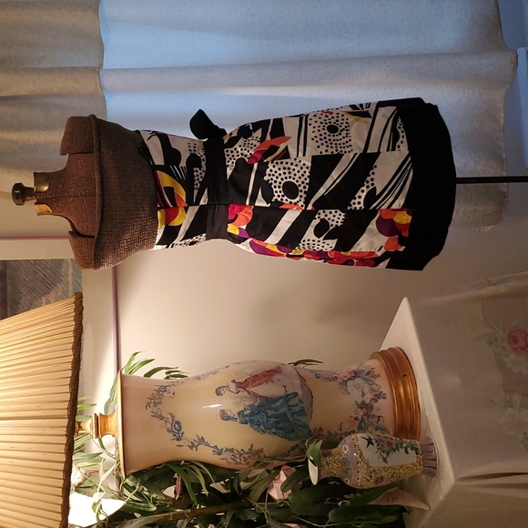 Women's Nine West Dress Size 10 Strapless Corseted Boning Patterned Cotton Used - Picture 4 of 6